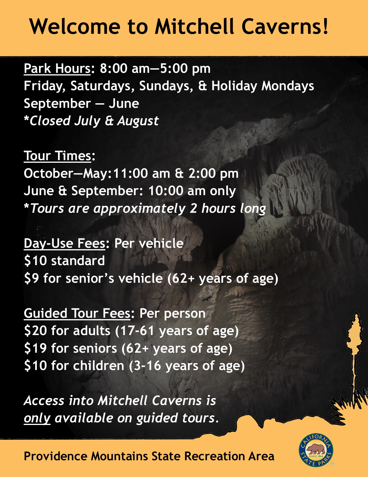 See below for Mitchell Caverns hours and fees.